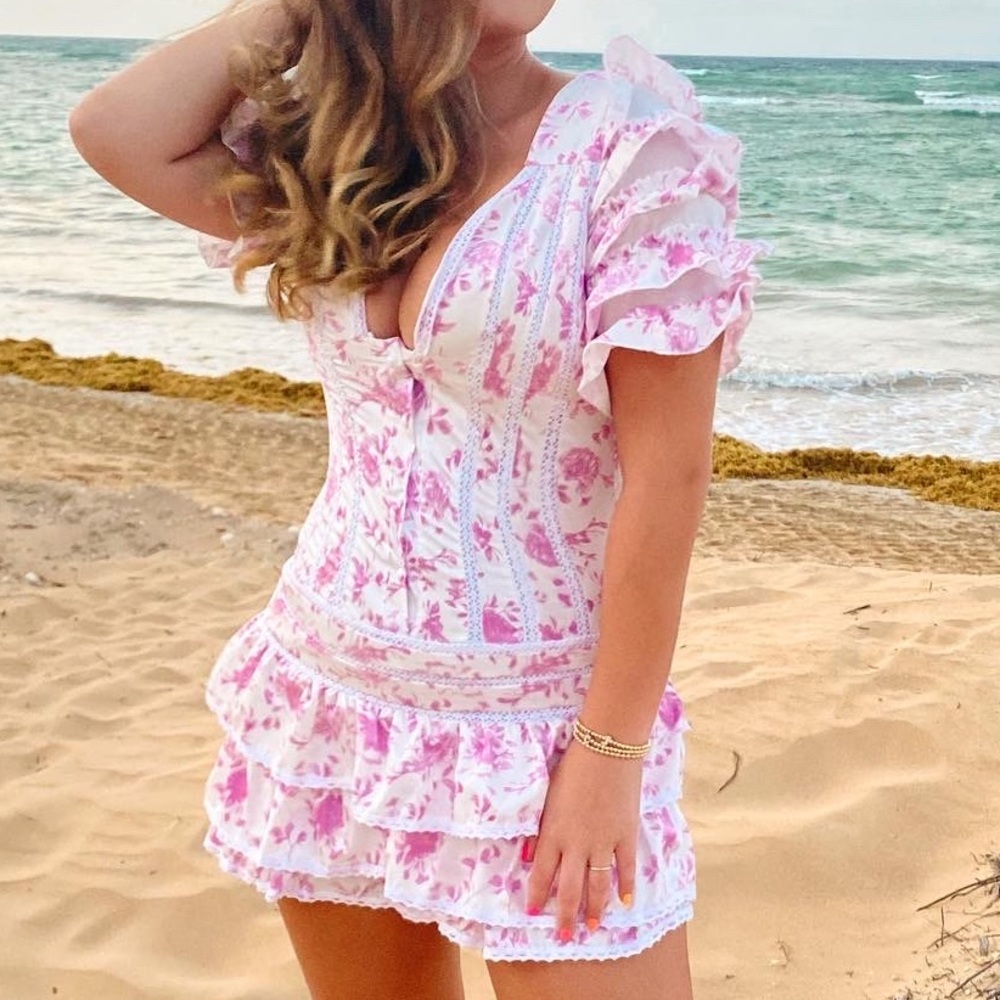Large Pink Floral Mini Dress, Worn once